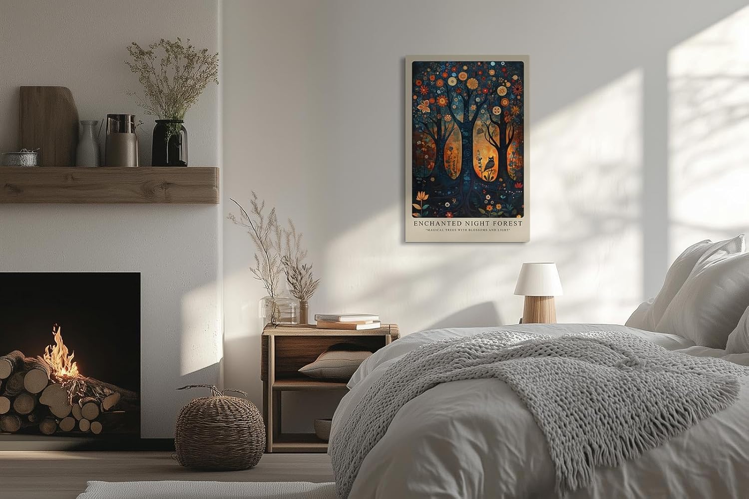 Paul Sinus Leinwandbild 40x60cm Verzauberter Nachtwald mystisch surreal farbenfroh kunstvolle Wandkunst magische Bäume traumhafte Atmosphäre