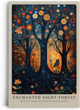 Paul Sinus Leinwandbild 40x60cm Verzauberter Nachtwald mystisch surreal farbenfroh kunstvolle Wandkunst magische Bäume traumhafte Atmosphäre