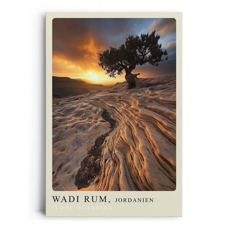 Paul Sinus Leinwandbild 80x120cm Wadi Rum Einsamer Wächter – Mystische Wüstenlandschaft mit Baum und dramatischem Sonnenuntergang in Jordanien, Natur