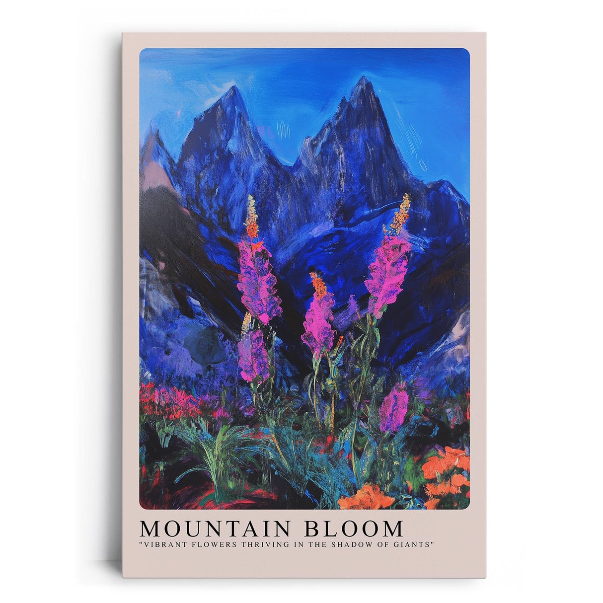 Paul Sinus Leinwandbild 80x120cm leuchtende Berglandschaft mit blühender Alpenflora, expressive Wandkunst mit kontrastreichen Farben