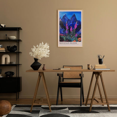Paul Sinus Leinwandbild 80x120cm leuchtende Berglandschaft mit blühender Alpenflora, expressive Wandkunst mit kontrastreichen Farben