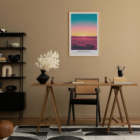 Paul Sinus Leinwandbild 80x120cm leuchtende Steppenlandschaft mit farbenprächtigem Himmel, faszinierende Wandkunst mit surrealem Farbverlauf