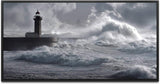 Leuchtturm in Portugal ca. 130x70cm Wandbild inklusive Schattenfugenrahmen schwarz - Panorama Leinwand Bild XXL Format Wandbilder Wohnzimmer Wohnung Deko Kunstdrucke