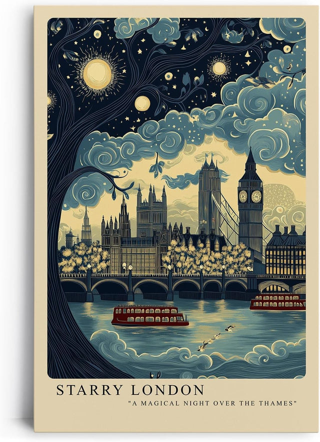 Paul Sinus Leinwandbild 40x60cm London Nachttraum Big Ben kunstvoll romantisch verträumt blau gold Lichter Stadt Zauber modern elegant
