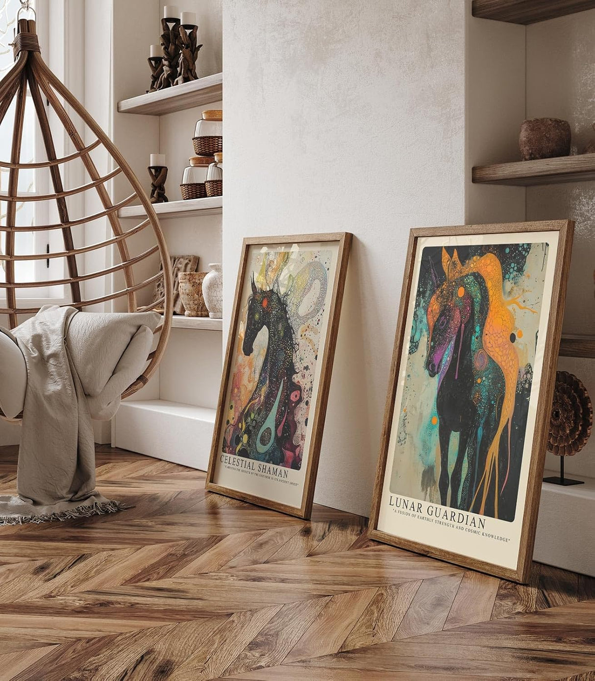 Paul Sinus Leinwandbild 60x90cm Lunare Wache – Mystisches Pferdeporträt mit galaktischen Strukturen und leuchtender Farbexplosion
