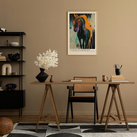Paul Sinus Leinwandbild 60x90cm Lunare Wache – Mystisches Pferdeporträt mit galaktischen Strukturen und leuchtender Farbexplosion