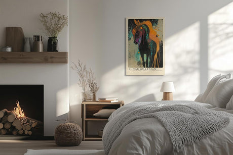 Paul Sinus Leinwandbild 60x90cm Lunare Wache – Mystisches Pferdeporträt mit galaktischen Strukturen und leuchtender Farbexplosion
