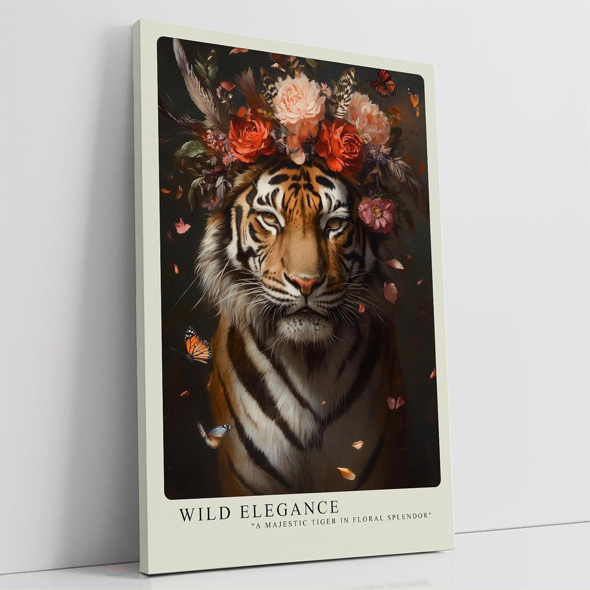 Paul Sinus Leinwandbild 40x60cm majestätischer Tiger in floraler Eleganz mit intensiven Farben und edler Ästhetik – kunstvolles Leinwandbild