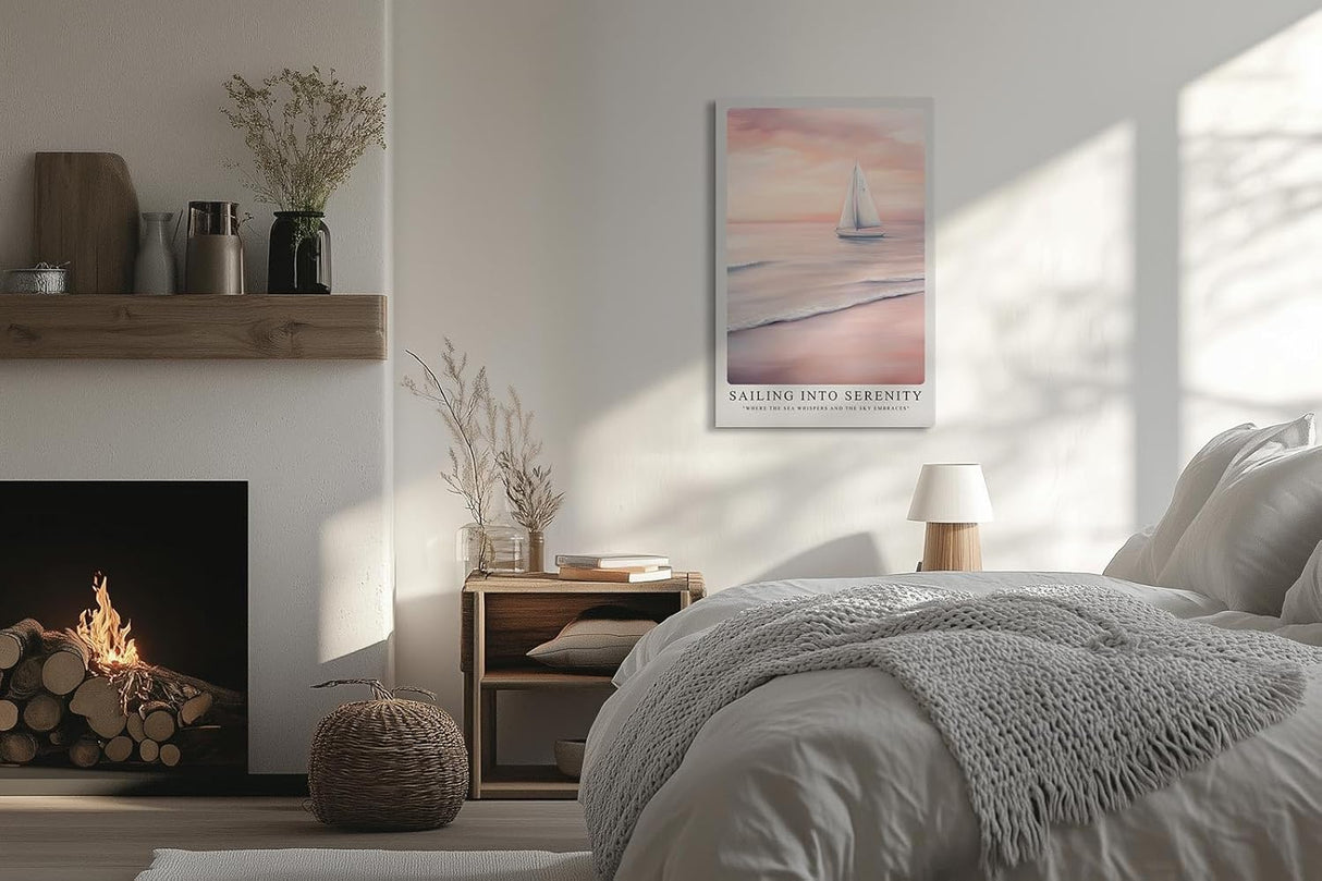 Paul Sinus Leinwandbild 60x90cm malerische Segelboot-Szene mit sanften Pastelltönen, beruhigende Wandkunst mit ruhiger Meereslandschaft