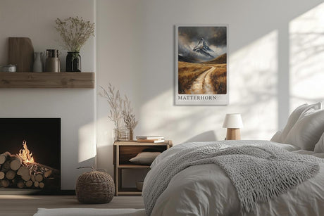 Paul Sinus Leinwandbild 60x90cm Matterhorn – Majestätische Berglandschaft mit dramatischem Himmel, goldenen Wiesen und mystischer Atmosphäre