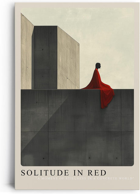 Paul Sinus Leinwandbild 40x60cm minimalistische Darstellung einer einsamen Figur in Rot auf Betonarchitektur, beeindruckende Wandkunst