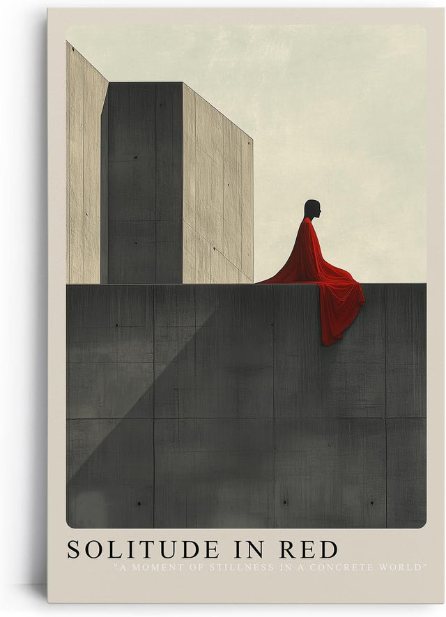 Paul Sinus Leinwandbild 40x60cm minimalistische Darstellung einer einsamen Figur in Rot auf Betonarchitektur, beeindruckende Wandkunst