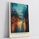 Paul Sinus Leinwandbild 80x120cm Mitternächtliche Reflexionen – Stimmungsvolle Stadtansicht von Paris mit Eiffelturm und regennassen Lichtern