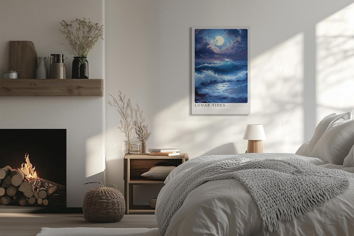 Paul Sinus Leinwandbild 80x120cm Mondflut – Mystisches Meeresmotiv mit leuchtendem Vollmond, sanften Wellen und atmosphärischer Lichtstimmung