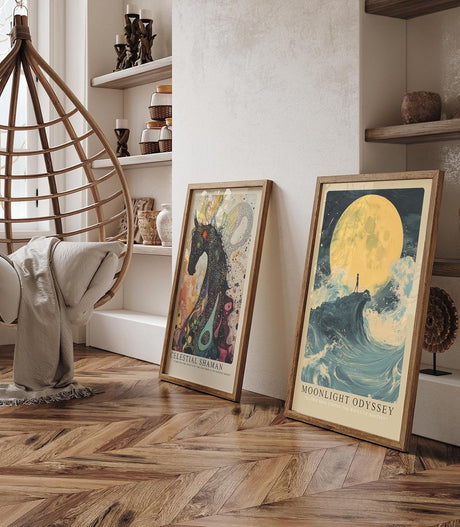 Paul Sinus Leinwandbild 80x120cm Moonlight Odyssey – Mystische Mondszene mit einsamer Silhouette auf einer Welle, umgeben von stürmischem Meer