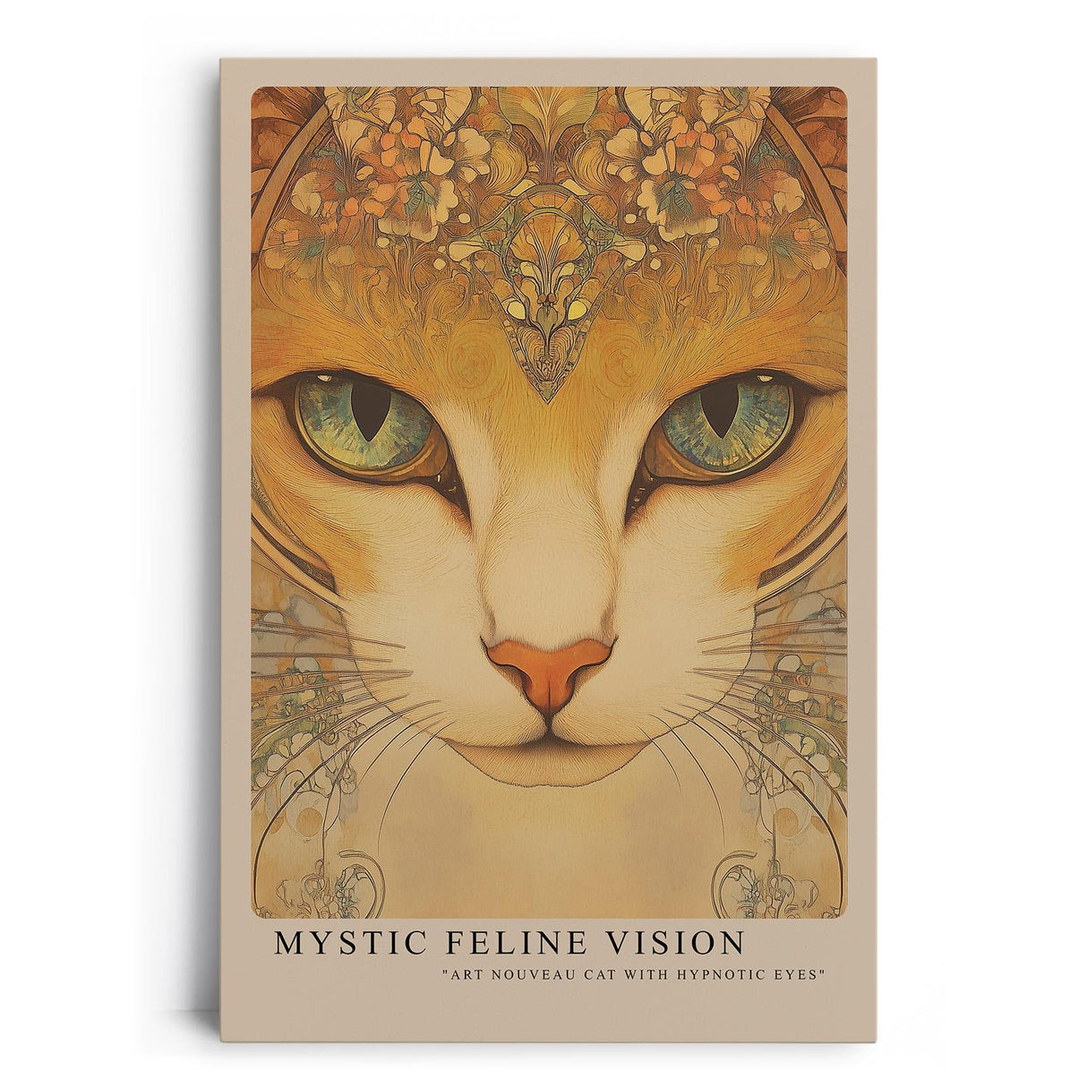 Paul Sinus Leinwandbild 40x60cm Mystische Katze kunstvoll hypnotisch surreal Jugendstil faszinierende Wandkunst elegante Farben detailreich harmonisch