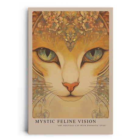 Paul Sinus Leinwandbild 40x60cm Mystische Katze kunstvoll hypnotisch surreal Jugendstil faszinierende Wandkunst elegante Farben detailreich harmonisch