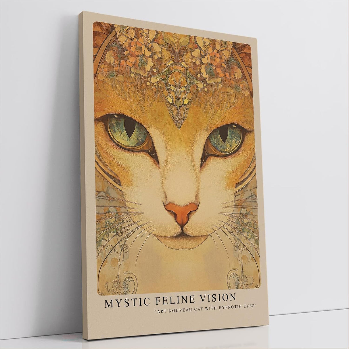Paul Sinus Leinwandbild 40x60cm Mystische Katze kunstvoll hypnotisch surreal Jugendstil faszinierende Wandkunst elegante Farben detailreich harmonisch