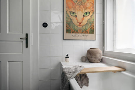 Paul Sinus Leinwandbild 80x120cm Mystische Katze kunstvoll surreal faszinierend hypnotisch elegantes Design stilvolle Wandkunst harmonische Farben