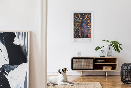 Paul Sinus Leinwandbild 80x120cm mystische Katze mit ornamentalen Mustern in leuchtenden Farben – kunstvolles Leinwandbild für moderne Raumgestaltung