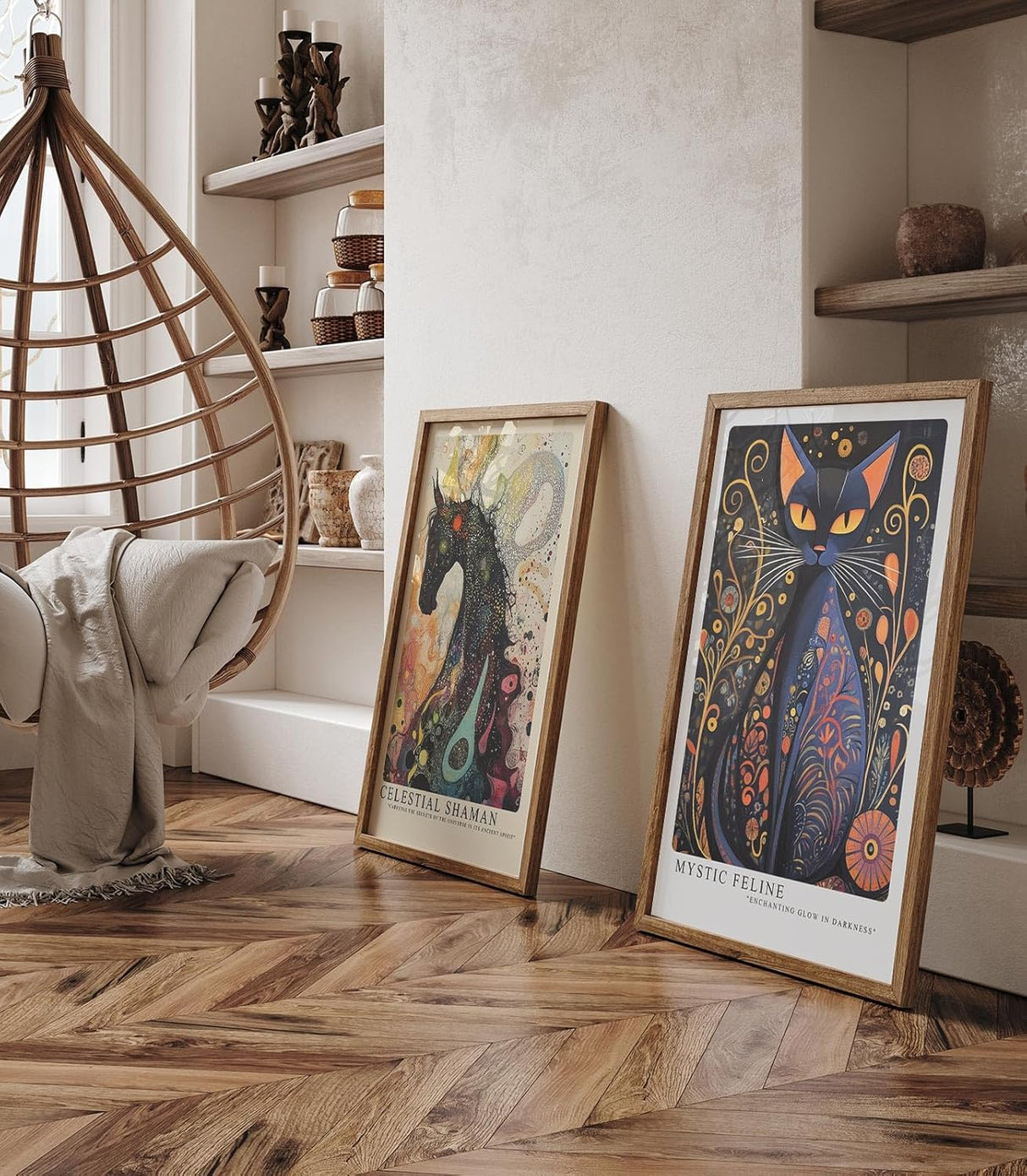 Paul Sinus Leinwandbild 80x120cm mystische Katze mit ornamentalen Mustern in leuchtenden Farben – kunstvolles Leinwandbild für moderne Raumgestaltung