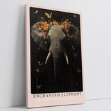 Paul Sinus Leinwandbild 60x90cm mystischer Elefant mit floraler Krone und Schmetterlingen, ausdrucksstarke Wandkunst in dunklen Tönen