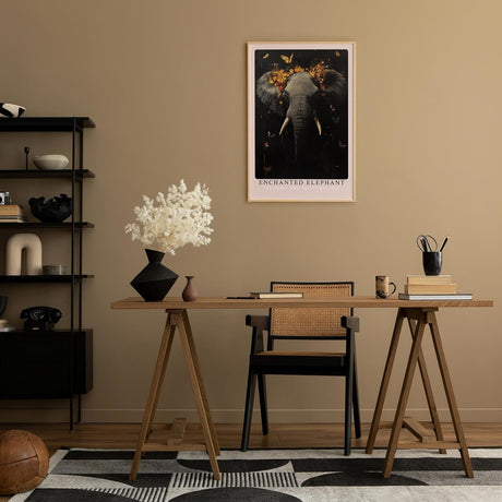 Paul Sinus Leinwandbild 60x90cm mystischer Elefant mit floraler Krone und Schmetterlingen, ausdrucksstarke Wandkunst in dunklen Tönen
