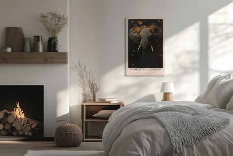 Paul Sinus Leinwandbild 60x90cm mystischer Elefant mit floraler Krone und Schmetterlingen, ausdrucksstarke Wandkunst in dunklen Tönen