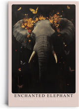 Paul Sinus Leinwandbild 60x90cm mystischer Elefant mit floraler Krone und Schmetterlingen, ausdrucksstarke Wandkunst in dunklen Tönen