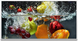Obst und Gemüse in Wasser ca. 130x70cm Wandbild inklusive Schattenfugenrahmen weiss - Panorama Leinwand Bild XXL Format Wandbilder Wohnzimmer Wohnung Deko Kunstdrucke