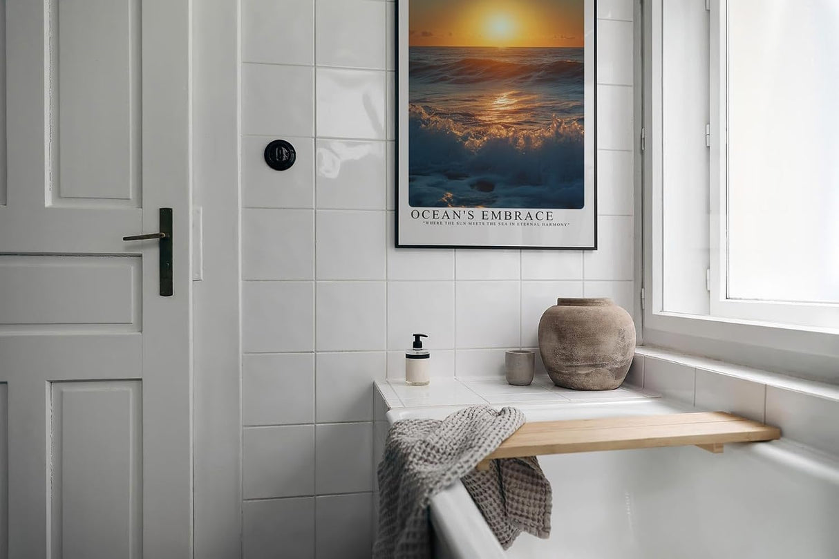 Paul Sinus Leinwandbild 60x90cm Ocean’s Embrace – Faszinierendes Meerespanorama mit sanften Wellen, goldenem Sonnenlicht
