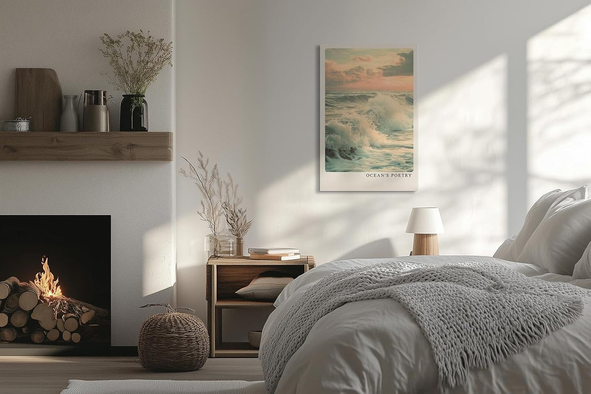 Paul Sinus Leinwandbild 80x120cm Ozeanpoesie – Sanfte Meereswellen in warmem Licht mit poetischer Wolkenstimmung und beruhigender Farbgebung