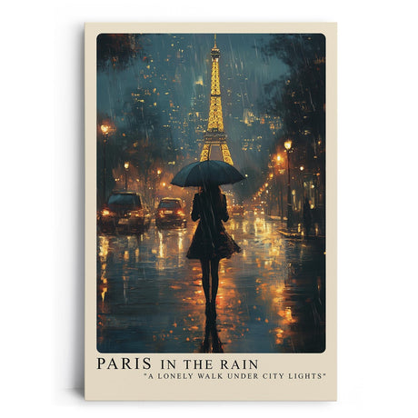 Paul Sinus Leinwandbild 60x90cm Paris im Regen – Romantische Stadtansicht mit Eiffelturm, leuchtenden Lichtern und geheimnisvoller Silhouette