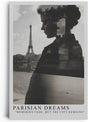 Paul Sinus Leinwandbild 60x90cm Pariser Träume – Mystische Doppelbelichtung einer Frau mit Eiffelturm und urbaner Melancholie