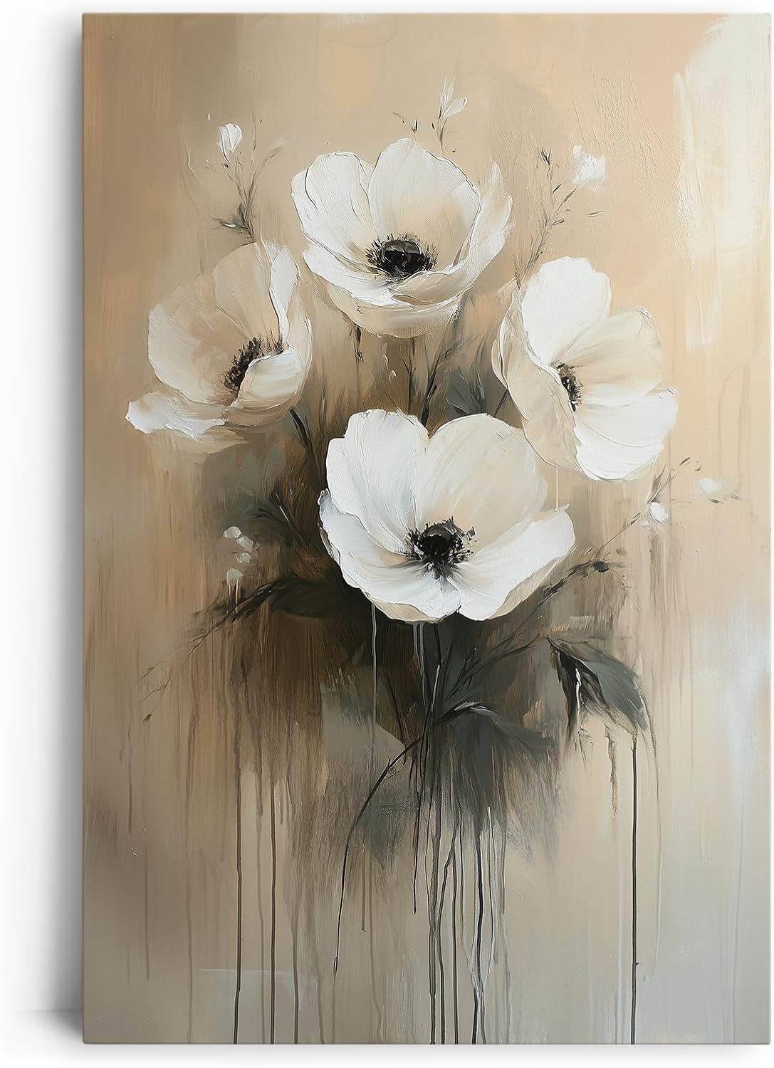 Paul Sinus 60x90cm Wandbild Anemonen in Beige – Ausdrucksstarke Blumenmalerei mit moderner Blume