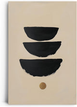 Paul Sinus 60x90cm Wandbild, Edle Harmonie in Fokusbalance – schwarze Schalen und goldener Kreis im Gleichgewicht