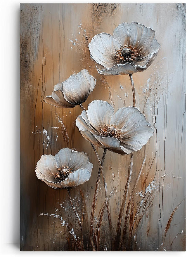Paul Sinus 60x90cm Wandbild Eleganz der Blüten in Beige Braun – Exklusives Highlight mit floraler Kunst Blume