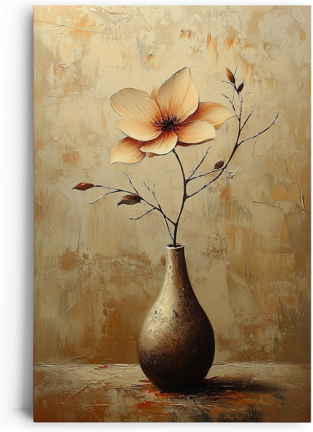 Paul Sinus 60x90cm Wandbild Goldene Harmonie – Elegante Einzelblume in Braun und Beige als stilvolle Wanddeko mit Fokuskeyword