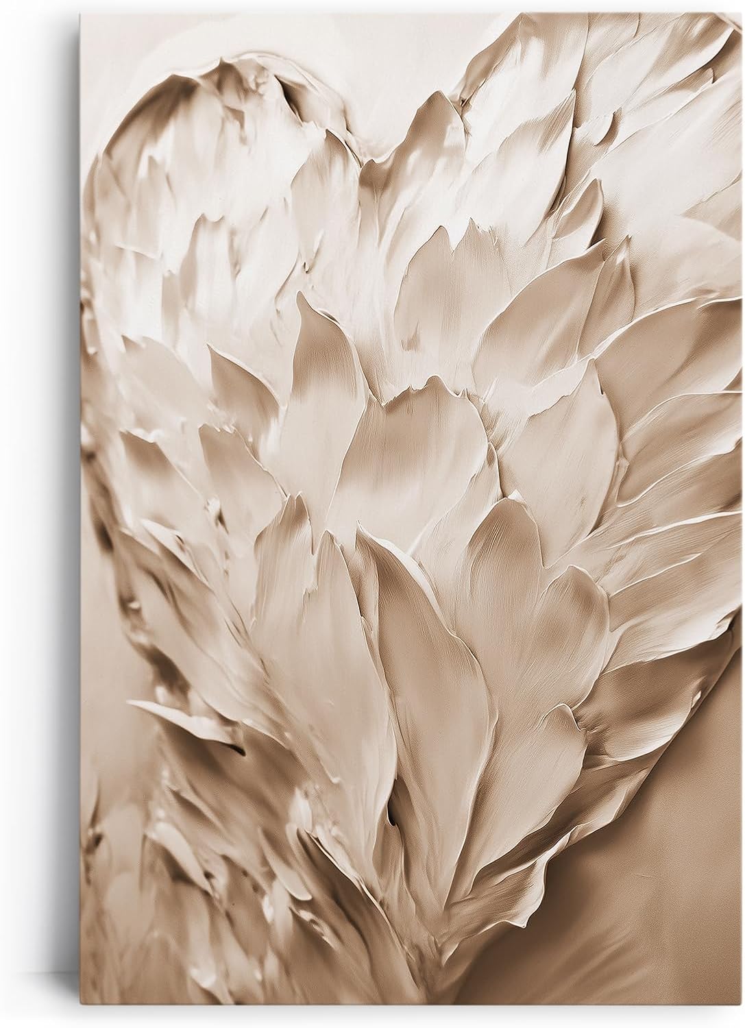 Paul Sinus 60x90cm Wandbild Kraft der Liebe in Beige – Plastische Herzkomposition mit floraler Struktur Blume