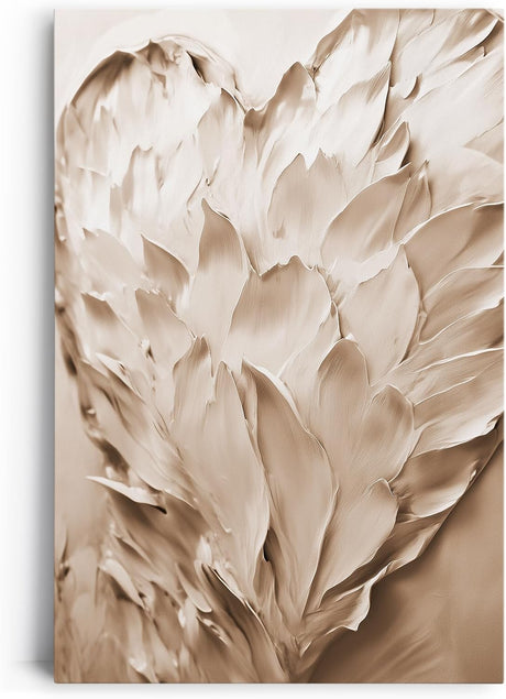 Paul Sinus 60x90cm Wandbild Kraft der Liebe in Beige – Plastische Herzkomposition mit floraler Struktur Blume
