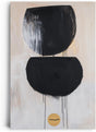 Paul Sinus 60x90cm Wandbild, Kraftvolle Balance in Fokusgeometrie – schwarze Formen und goldener Kreis als Harmonie