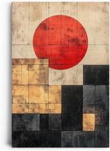 Paul Sinus 60x90cm Wandbild Kraftvolle Geometrie – Abstraktes Fokuskunstwerk mit roter Sonne und klaren Formen