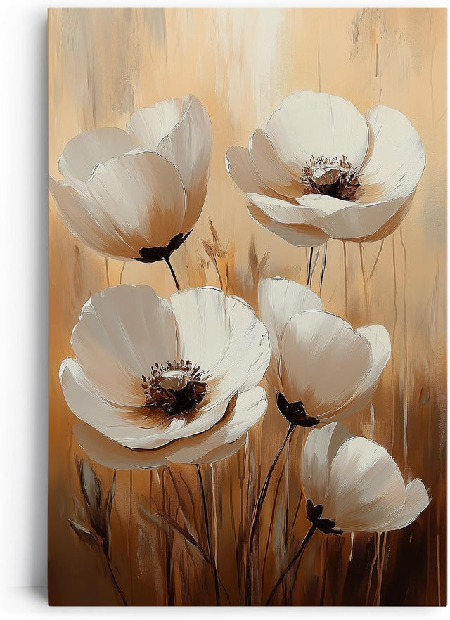 Paul Sinus 60x90cm Wandbild Leuchtende Blüten in Beige – Ausdrucksvolle Blumenpracht mit stilvoller Blume