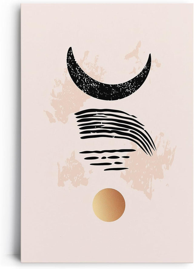Paul Sinus 60x90cm Wandbild, Magische Komposition in Fokusgeometrie – Halbmond, Linien und Goldpunkt als Symbolik