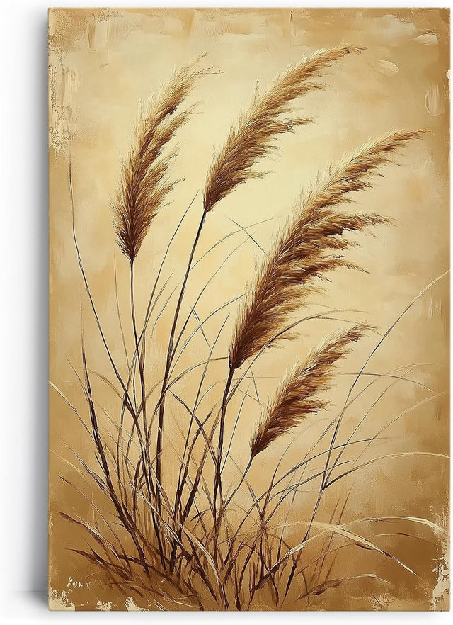 Paul Sinus 60x90cm Wandbild Pampasgras in Goldbeige – Stilvolle Naturkunst mit floraler Leichtigkeit Blume