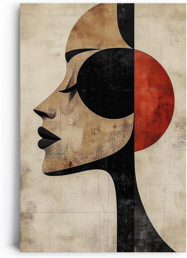 Paul Sinus 60x90cm Wandbild Red Harmony – Abstraktes Frauenprofil in kraftvoller Komposition auf Leinwand Holzrahmen