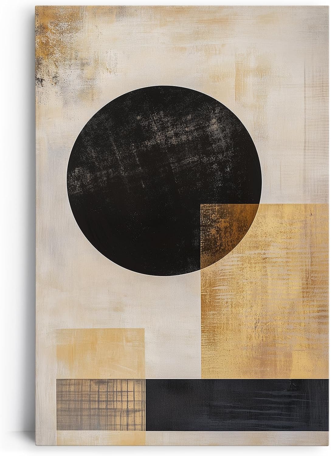 Paul Sinus 60x90cm Wandbild, Visionäres Design in Fokusgeometrie – Abstrakte Harmonie in Gold und Schwarz erleben