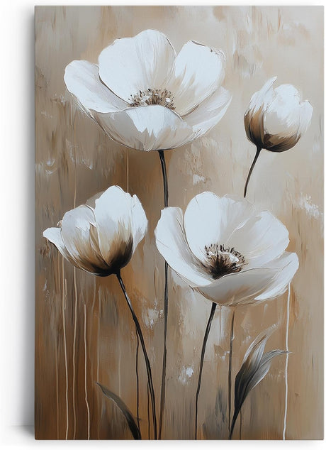 Paul Sinus 60x90cm Wandbild Zarte Blüten in Beige – Florale Anmut in moderner Raumkunst Blume