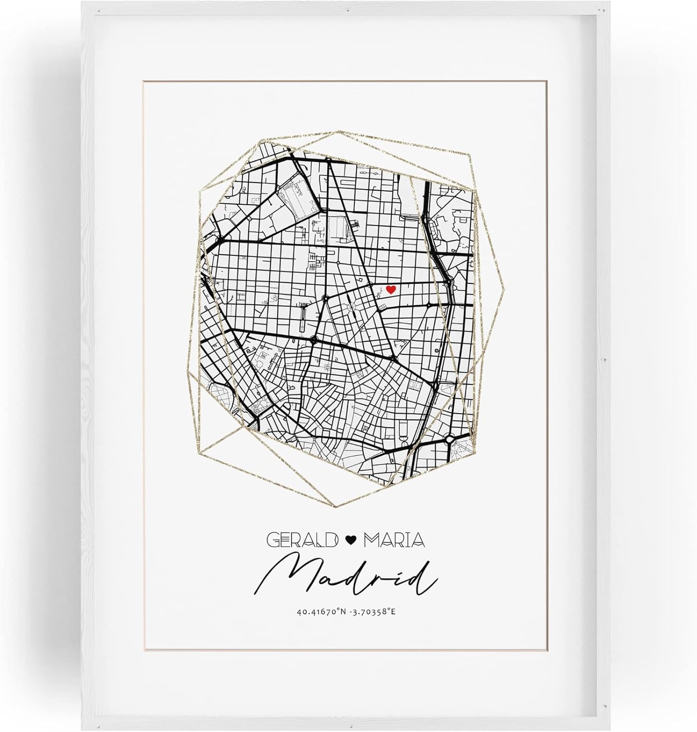 Paul Sinus Bilderrahmen anpassbar mit deinen GPS Koordinaten und Namen. 30cm x 42cm Holz Wechselrahmen mit Glas und Passepartout. Einzigartiges Geschenk. (ohne Rahmen)