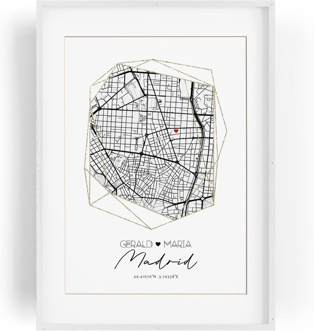 Paul Sinus Bilderrahmen anpassbar mit deinen GPS Koordinaten und Namen. 30cm x 42cm Holz Wechselrahmen mit Glas und Passepartout. Einzigartiges Geschenk. (ohne Rahmen)